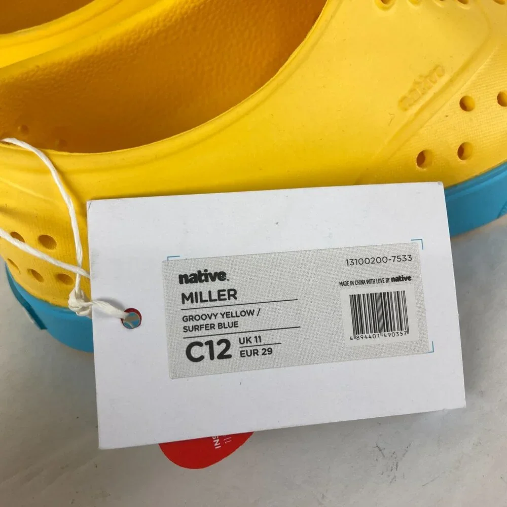 NWT Native Miller Little Boy Girl Sz 12 Yellow Slip on Sneaker Water‎ Shoe NEW